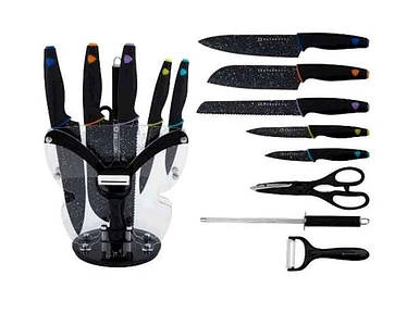 Набір 9пр. на підставці (5 ножів, овочеч., мусат, ножиці) EB-11061 ТМ EDENBERG FG