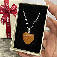 Натуральный камень Сердолик кулон в форме сердечка на цепочке - оригинальный подарок девушке в коробочке