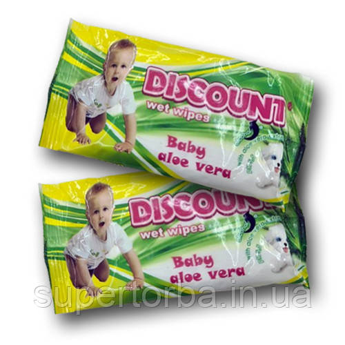 Волога серветка 15 шт Discount "Алое" (1 пачка), фото 1