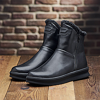 Мужские зимние кожаные ботинки угги (натуральная кожа) чёрные, мужская обувь на зиму, размер 40 41 42 43 44 45