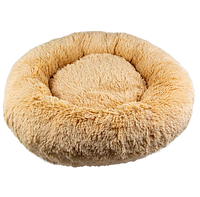 Лежанка пуфік для котиків та собачок Пухнаста лежанка пончик 50 см, Бежева