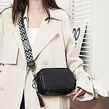 Шкіряна жіноча сумка з натуральної шкіри. Сумочка жіноча маленька модна з текстильним ремінцем, фото 2