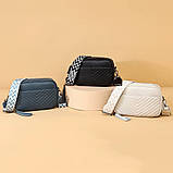 Шкіряна жіноча сумка з натуральної шкіри. Сумочка жіноча маленька модна з текстильним ремінцем, фото 5