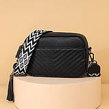 Шкіряна жіноча сумка з натуральної шкіри. Сумочка жіноча маленька модна з текстильним ремінцем, фото 3