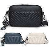 Шкіряна жіноча сумка з натуральної шкіри. Сумочка жіноча маленька модна з текстильним ремінцем, фото 4