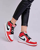 Женские кроссовки Nike Air Jordan 1 Retro Mid White Red Black 2