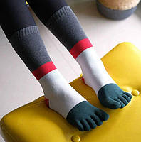 Женские носки с пальцами (36-39) повседневные Серо-белые с красным