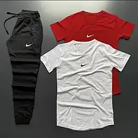Комплект спортивний Nike чоловічий літній весняний 2 футболки штани Найк трикотажний червоно-біло чорний