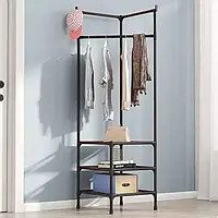 Угловая напольная вешалка Corner coat rack 180х45х45 см стойка для вещей со штангой для вешалок и полкой