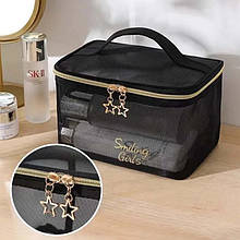 Косметичка жіноча прозора чорна нейлонова сітка Smiling Girl 21*12*13 см