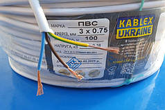 Кабель, провід ПВС 3х0.75 Одеса Каблекс (кратно 5м)