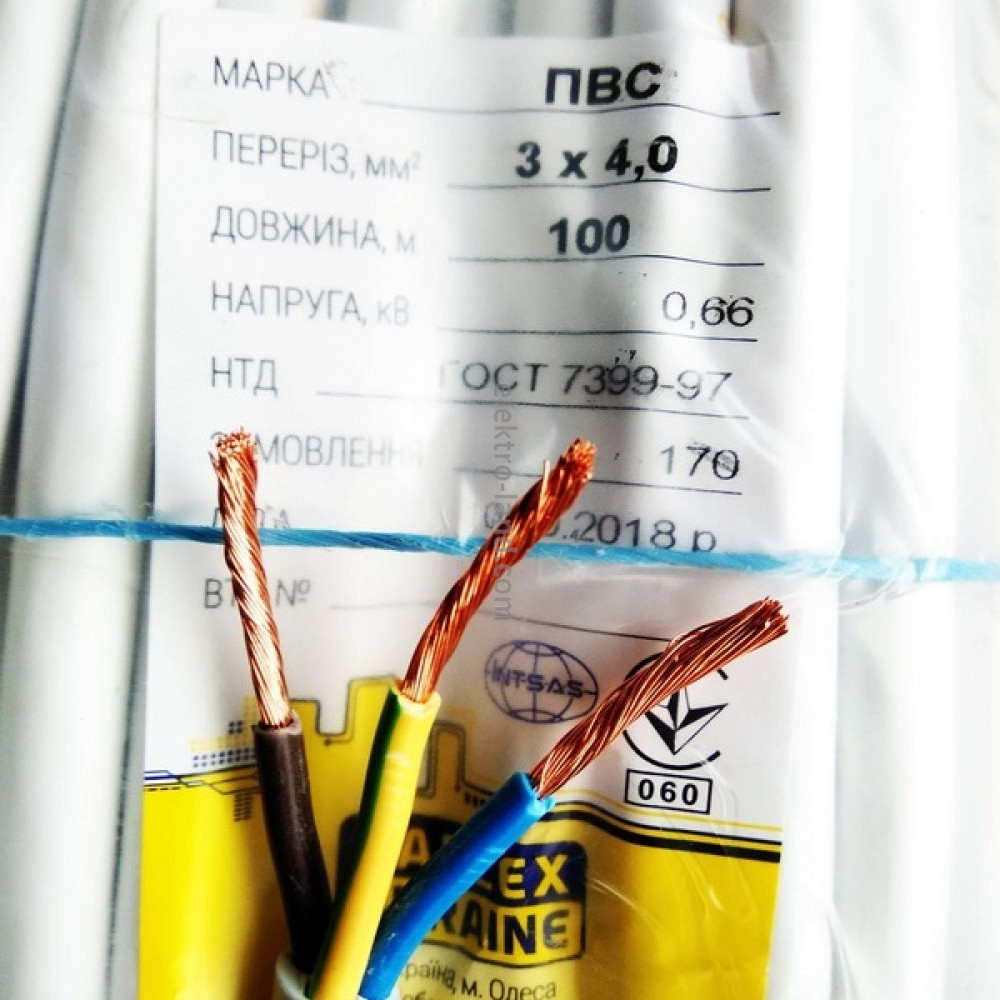 Кабель, провід ПВС 3х4 Одеса Каблекс (кратно 5м) білий ПОВНОМІРНИЙ, фото 1