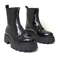 Лаковые Ботинки Кожаные Без Шнурков На Молнии Женская обувь больших размеров 42 43 COSMO Shoes Mono Sip BS