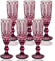 Набор бокалов для шампанского из цветного розового стекла "Винтаж" 180 мл 6 шт