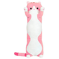 М'яка іграшка-подушка обіймашка на блискавці Кіт Батон 50 см Рожевий Плюшевий довгий Кіт для сну та анти стрес