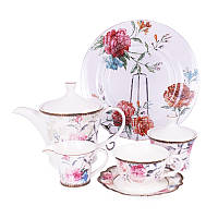 Набор чайный фарфоровый Камелия 15 предметов с блюдом стеклянным 27 см Lefard 935-011