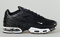 Мужские кроссовки демисезон Nike Air Max Plus кожаные/текстиль черные с белым р 41-45