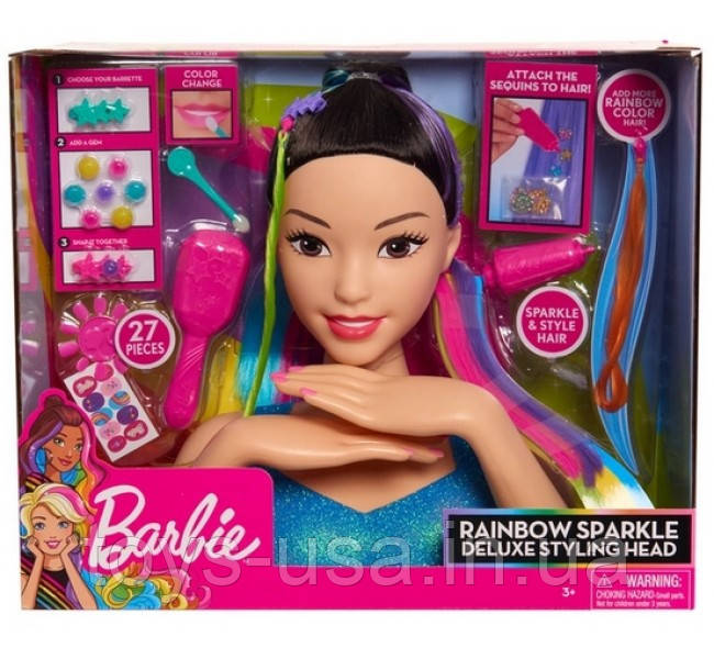 Барбі голова манекен для зачісок і манікюру Barbie Rainbow Sparkle Deluxe Styling Head Black Hair