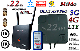 Комплект для 4G WiFi роутер OLAX AX9 PRO LTE з акумулятором 4000 мА + Антена планшетна MIMO 2×22dbi (44дб)