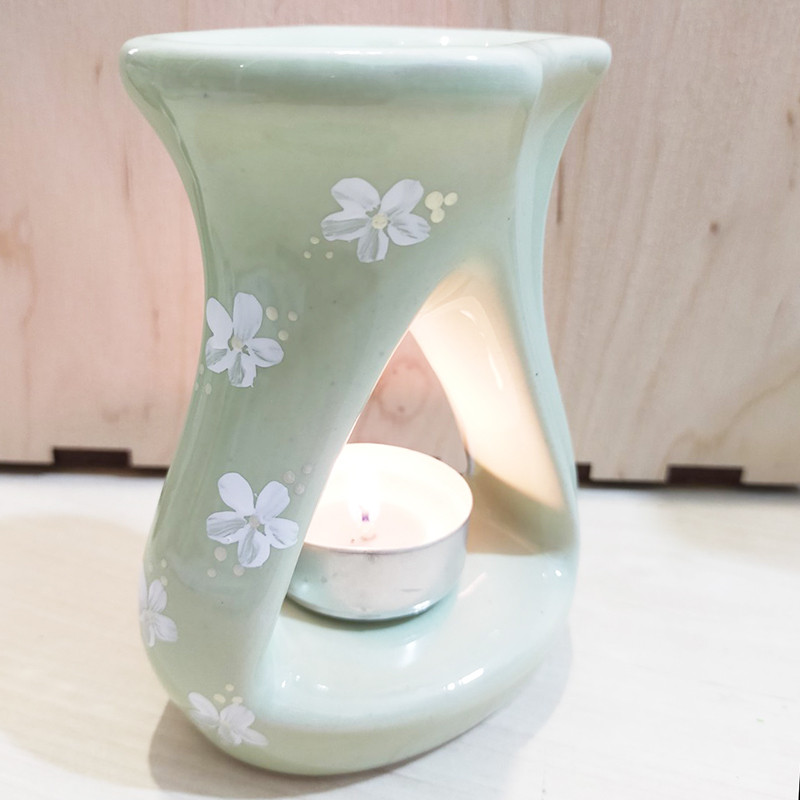 Аромолампа Фано Салатна з білими квітами №2 / Аромолампа Фано Салатна з білими квітами №2 12x9x6 см, фото 1