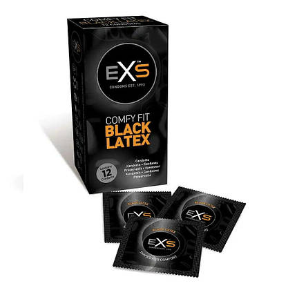 Презервативи Exs чорні латексні BLACK Latex VEGAN 12 штук, фото 1