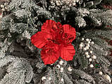 Новорічний квітка на ялинку "Магнолія оксамит гліттер, 22 см,червоного кольору, фото 5