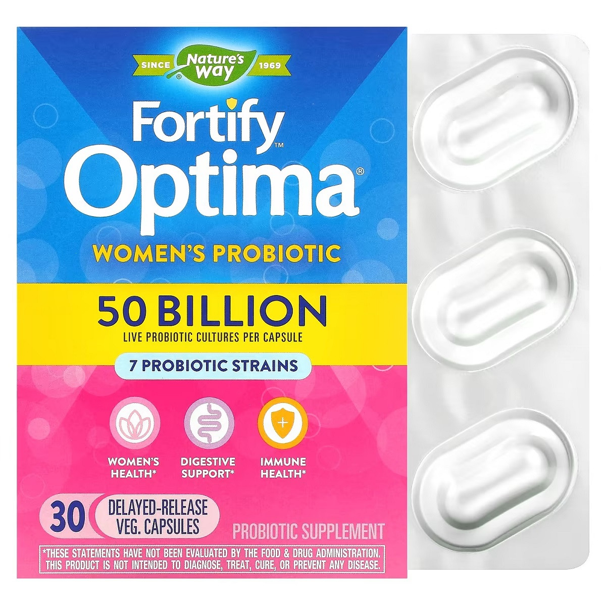 Пробіотики для жінок, 50 млрд КУО, Fortify Optima, Women's Probiotic, 50 Billion, Nature's Way, 30 вегетаріанських капсул