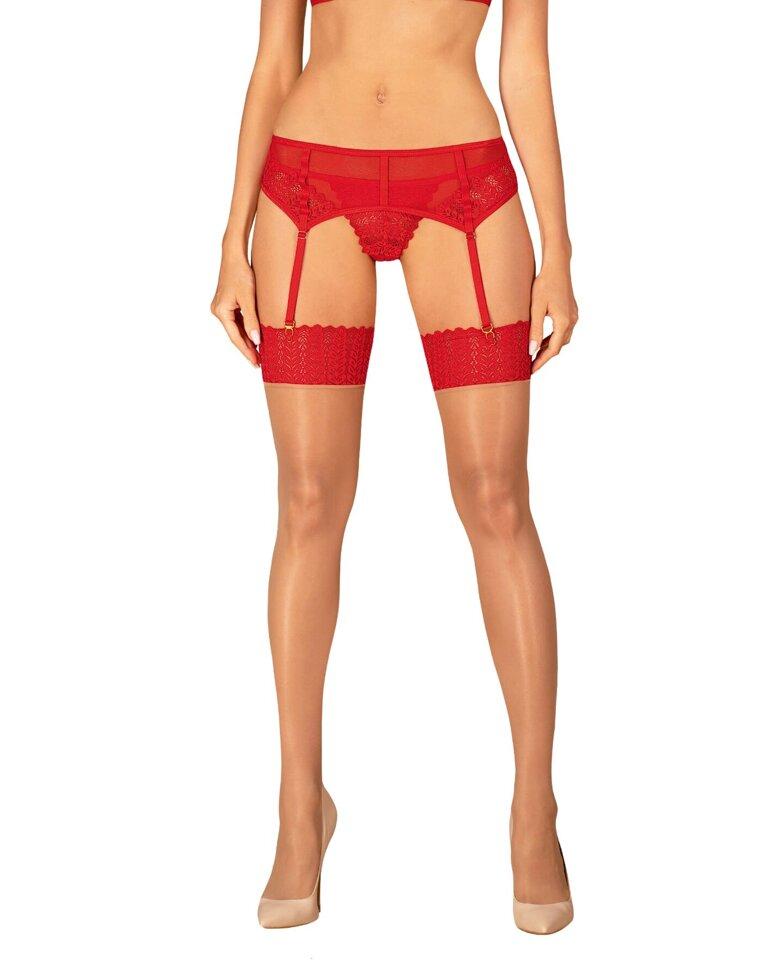 Панчохи Obsessive Ingridia stockings M/L, бежеві з червоною гумкою