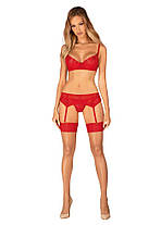 Панчохи Obsessive Ingridia stockings XL/2XL, бежеві з червоною гумкою, фото 4
