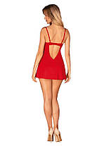 Пеньюар Obsessive Ingridia chemise & thong M/L, червоний, сорочка, стрінги, фото 3