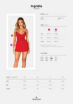 Пеньюар Obsessive Ingridia chemise & thong XS/S, червоний, сорочка, стрінги, фото 5