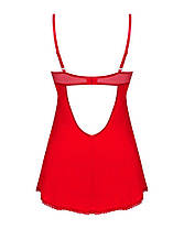 Пеньюар Obsessive Ingridia chemise & thong XS/S, червоний, сорочка, стрінги, фото 6