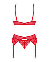 Комплект Obsessive Ingridia 3-pcs set XS/S, червоний, бюстгальтер, стрінги, пояс, фото 6