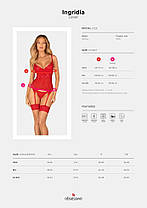 Комплект корсет та стрінги Obsessive Ingridia corset & thong XL/2XL, червоний, фото 5