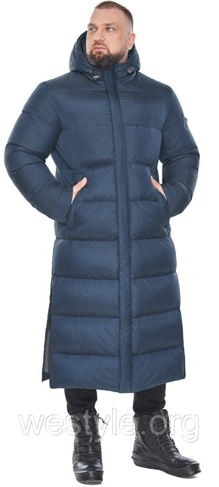 Синя чоловіча подовжена куртка великого розміру на зиму модель 53300