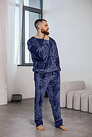 Синяя мужская плюшевая пижама 46-48, 50-52, 54-56 размер
