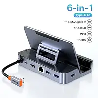 Baseus GamerX 6в1 Док-станція для Steam Deck Nintendo Switch Macbook iPad (100W HDMI 4K Ethernet 3хUSB USB-C)