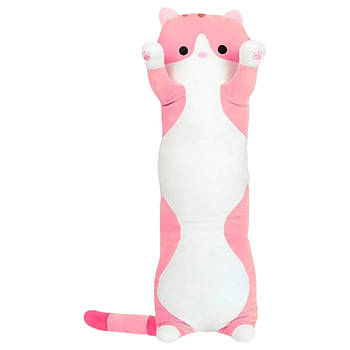 М'яка іграшка-подушка обіймашка на блискавці Кіт Батон 50 см Рожевий Плюшевий довгий Кіт для сну та анти стрес
