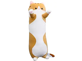 М'яка іграшка-подушка обіймашка на блискавці Кіт Батон 50 см Жовтий Плюшевий довгий Кіт для сну та анти стрес