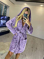 Женские халаты - 251-хал - Уютный теплый женский халат с капюшоном на запах
