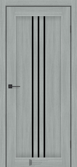 Двері міжкімнатні КФД/ KFD Petra Альба попеляста ПВХ (з чорним склом), фото 1