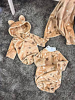 Бодик детский с воротником Оверсайз махровый для новорожденных от 0 до 18 месяцев Велсофт ОПТОМ Звезды на коричневом