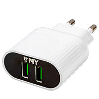 Набор 2 в 1 CЗУ With Iphone Cable 110-240V MY-220, 2 x USB, 5V/12W, Output: 5V/2.4A, White, Blister- box