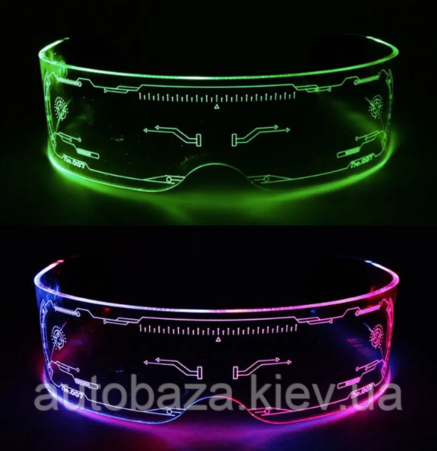 Неоновые очки Rave со светодиодной подсветкой, светящиеся очки в стиле Киберпанк для вечеринок концертов - фото 1 - id-p2056221873