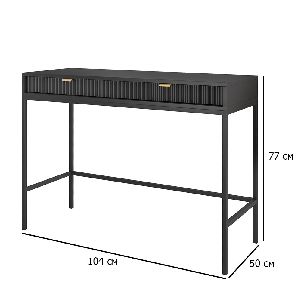 Чорний письмовий стіл із ящиками Nova 104х50 см на металевих ніжках із золотими ручками в кімнату, фото 1
