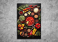 Картина Яркие Овощи на стену Декор на Кухню Специи Мексиканская Кухня Помидоры Перец Интерьер в Кафе Ресторан 60x40