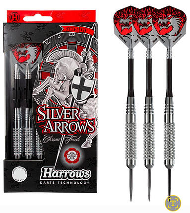 Дротики дартс з нікелю Silver Arrow Англія + фірмовий футляр + запасні хвостовики + стругачка, фото 1