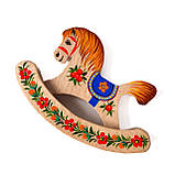 Коник іграшка дерев'яна ручної роботи Петриківський розпис 11х8см "СИНЯ" Український сувенір, фото 2