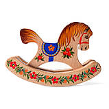 Коник іграшка дерев'яна ручної роботи Петриківський розпис 11х8см "СИНЯ" Український сувенір, фото 3