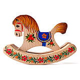 Коник іграшка дерев'яна ручної роботи Петриківський розпис 11х8см "СИНЯ" Український сувенір, фото 4